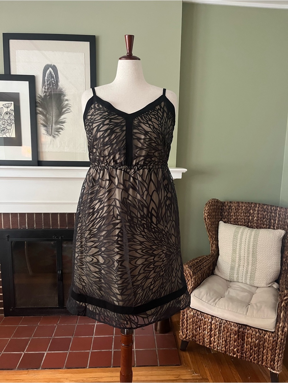 Lane Bryant Black & Champagne Fit & Flare Sheer Overlay Dress NWT | 18/20